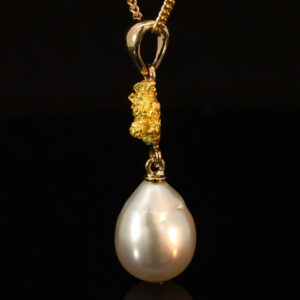 Yellow Gold South Sea Pearl and Gold Nugget Pendant