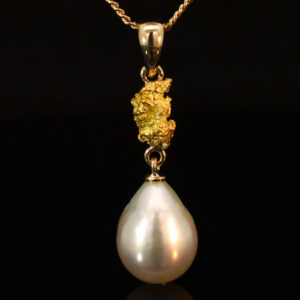 Yellow Gold South Sea Pearl and Gold Nugget Pendant