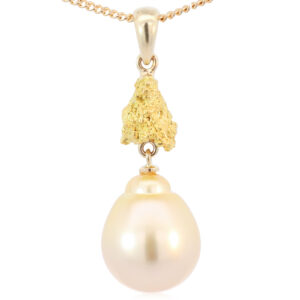 Yellow Gold South Sea Pearl and Kalgoorlie Gold Nugget Pendant