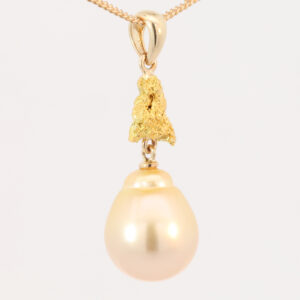 Yellow Gold South Sea Pearl and Kalgoorlie Gold Nugget Pendant