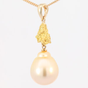 Yellow Gold South Sea Pearl and Kalgoorlie Gold Nugget Pendant