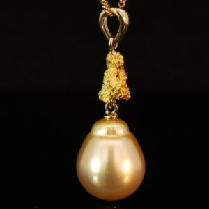 Yellow Gold South Sea Pearl and Kalgoorlie Gold Nugget Pendant