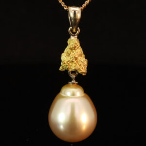 Yellow Gold South Sea Pearl and Kalgoorlie Gold Nugget Pendant