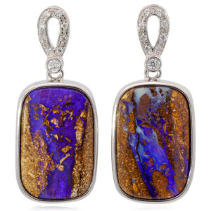 Sterling Silver Blue Purple Boulder Opal and White Sapphire Earrings