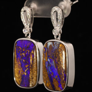 Sterling Silver Blue Purple Boulder Opal and White Sapphire Earrings