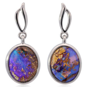 Sterling Silver Blue Purple Boulder Opal Earrings