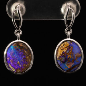 Sterling Silver Blue Purple Boulder Opal Earrings