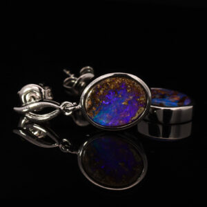 Sterling Silver Blue Purple Boulder Opal Earrings