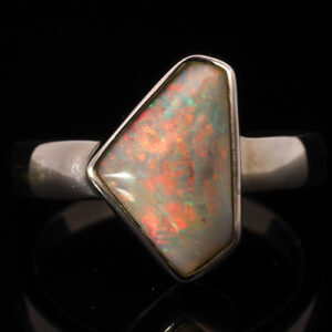 Sterling Silver Blue Green Orange Pink Semi Black Opal Ring