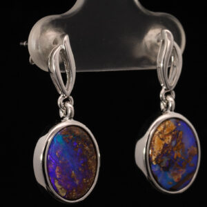 Sterling Silver Blue Purple Boulder Opal Earrings