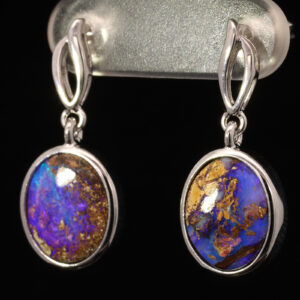 Sterling Silver Blue Purple Boulder Opal Earrings