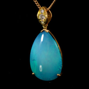 Yellow Gold Blue Green Black Opal and Diamond Pendant