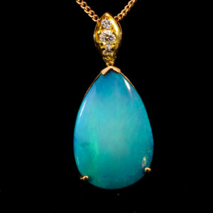 Yellow Gold Blue Green Black Opal and Diamond Pendant