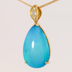 Yellow Gold Blue Green Black Opal and Diamond Pendant