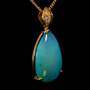 Yellow Gold Blue Green Black Opal and Diamond Pendant