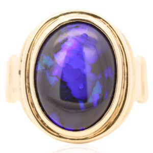 Yellow Gold Blue Purple Black Opal Ring