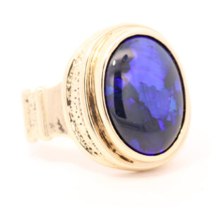 Yellow Gold Blue Purple Black Opal Ring