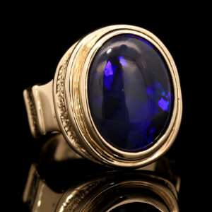 Yellow Gold Blue Purple Black Opal Ring