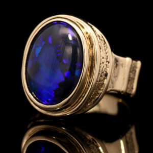 Yellow Gold Blue Purple Black Opal Ring