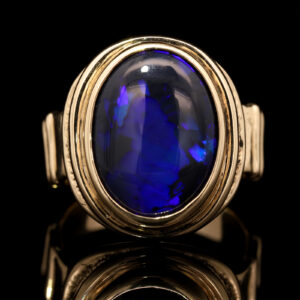 Yellow Gold Blue Purple Black Opal Ring