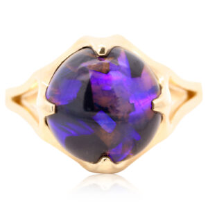 Yellow Gold Blue Purple Black Opal Ring