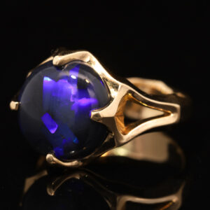 Yellow Gold Blue Purple Black Opal Ring