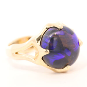 Yellow Gold Blue Purple Black Opal Ring