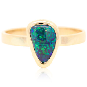 Yellow Gold Blue Green Black Opal Ring