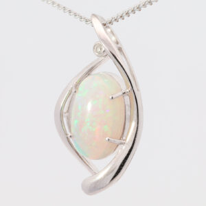 White Gold Blue Green Crystal Opal and Diamond Pendant