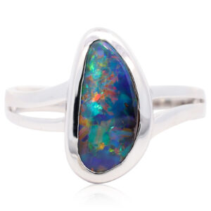 White Gold Blue Green Orange Yellow Red Solid Australian Boulder Opal Engagement Ring