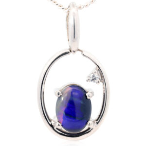 Sterling Silver Blue Purple Black Opal and Diamond Pendant