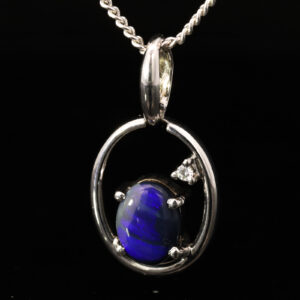 Sterling Silver Blue Purple Black Opal and Diamond Pendant