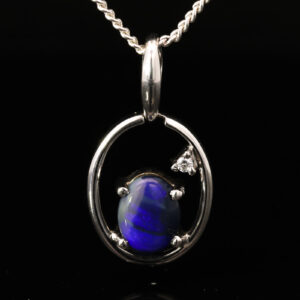 Sterling Silver Blue Purple Black Opal and Diamond Pendant