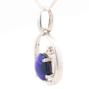 Sterling Silver Blue Purple Black Opal and Diamond Pendant