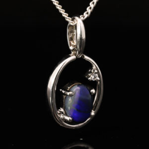 Sterling Silver Blue Purple Black Opal and Diamond Pendant