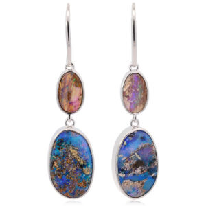 Sterling Silver Blue Purple Solid Australian Boulder Opal Earrings