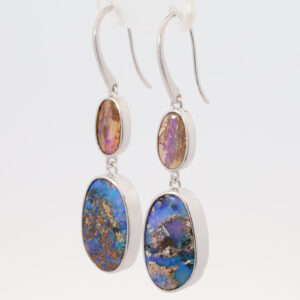 Sterling Silver Blue Purple Solid Australian Boulder Opal Earrings