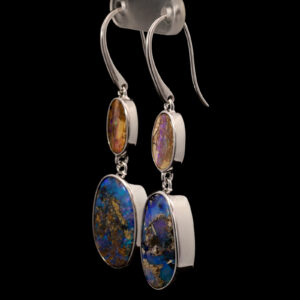 Sterling Silver Blue Purple Solid Australian Boulder Opal Earrings