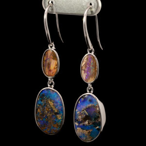 Sterling Silver Blue Purple Solid Australian Boulder Opal Earrings