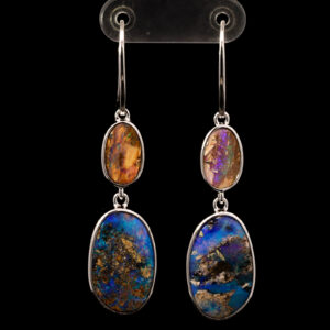 Sterling Silver Blue Purple Solid Australian Boulder Opal Earrings