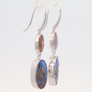 Sterling Silver Blue Purple Solid Australian Boulder Opal Earrings