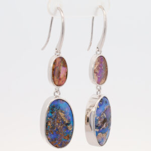 Sterling Silver Blue Purple Solid Australian Boulder Opal Earrings