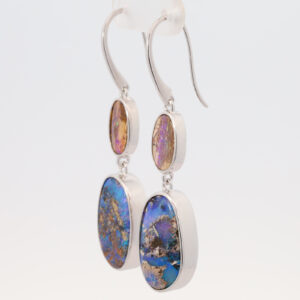 Sterling Silver Blue Purple Solid Australian Boulder Opal Earrings