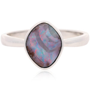 Sterling Silver Blue Green Purple Red Solid Australian Boulder Opal Ring