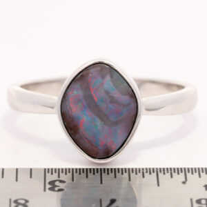 Sterling Silver Blue Green Purple Red Solid Australian Boulder Opal Ring