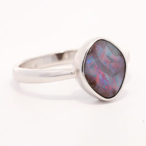 Sterling Silver Blue Green Purple Red Boulder Opal Ring