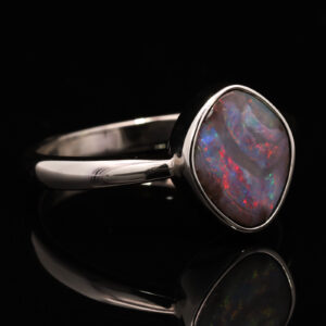 Sterling Silver Blue Green Purple Red Boulder Opal Ring