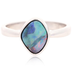 Sterling Silver Blue Green Orange Purple Solid Australian Boulder Opal Ring