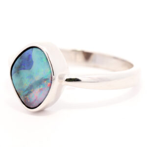 Sterling Silver Blue Green Orange Purple Boulder Opal Ring