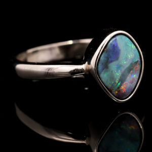 Sterling Silver Blue Green Orange Purple Boulder Opal Ring